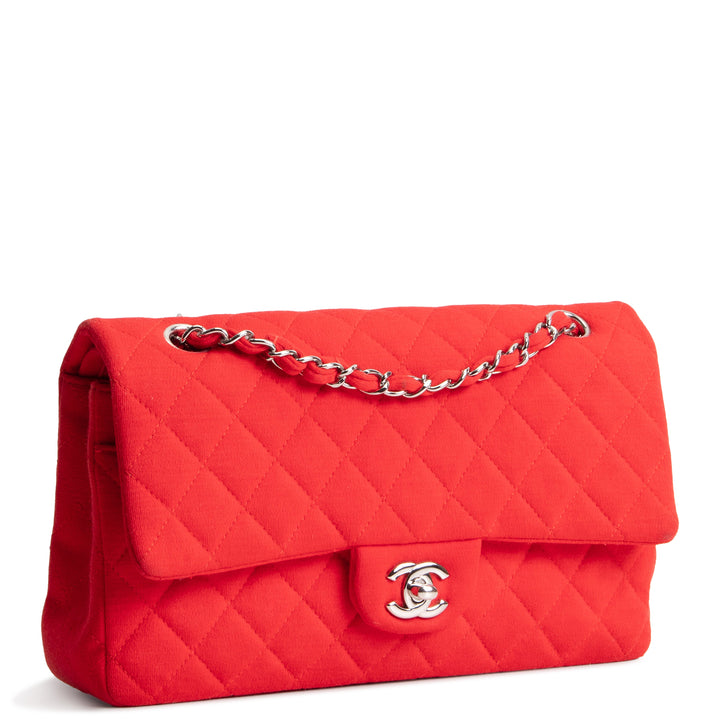 CHANEL Jersey Medium Double Flap Bag - Red