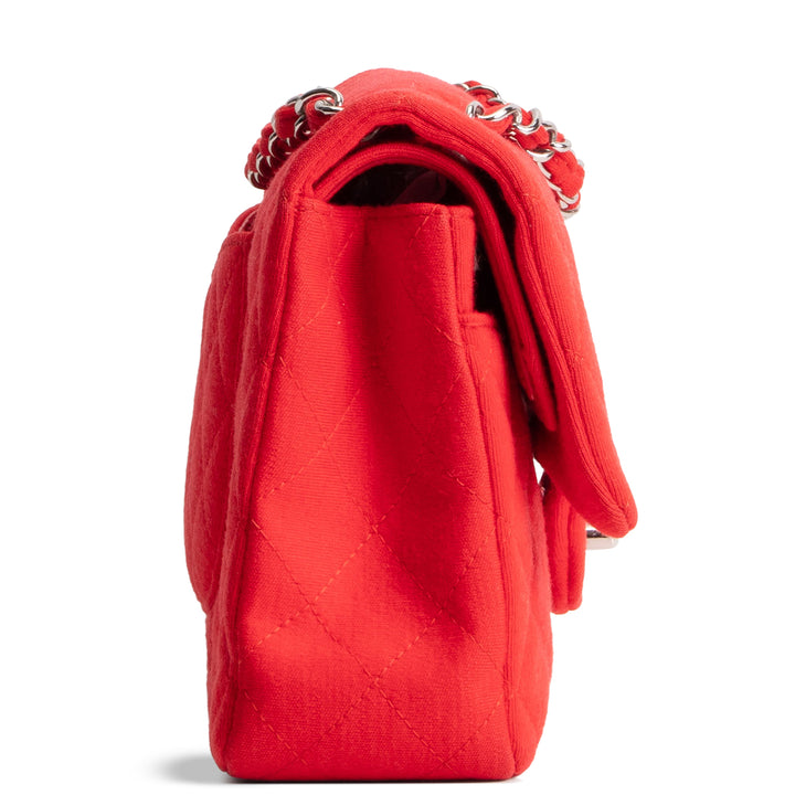 CHANEL Jersey Medium Double Flap Bag - Red