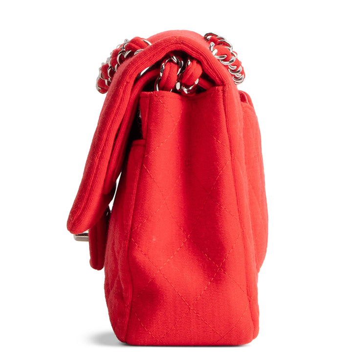 CHANEL Jersey Medium Double Flap Bag - Red