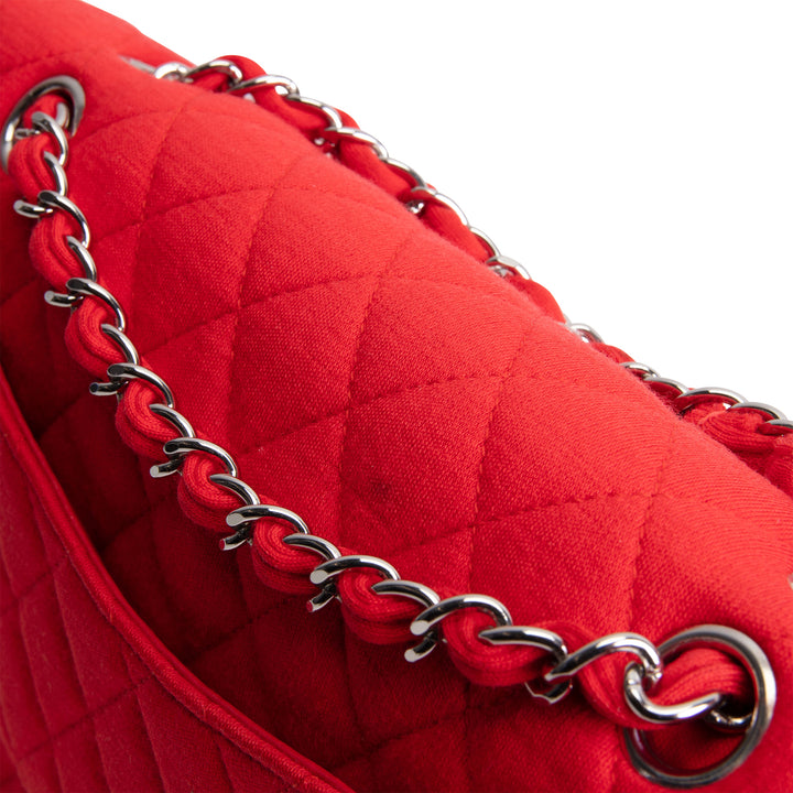 CHANEL Jersey Medium Double Flap Bag - Red