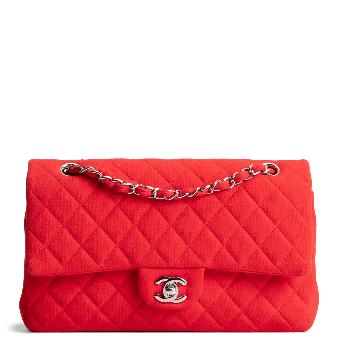 CHANEL Jersey Medium Double Flap Bag - Red