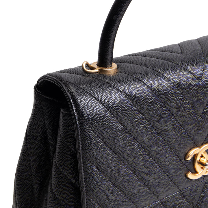 CHANEL Chevron Coco Top Handle Bag - Black OUTLET FINAL SALE