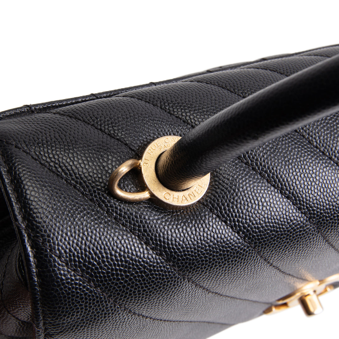 CHANEL Chevron Coco Top Handle Bag - Black OUTLET FINAL SALE