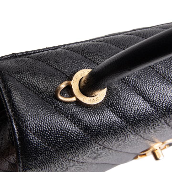 CHANEL Chevron Coco Top Handle Bag - Black OUTLET FINAL SALE