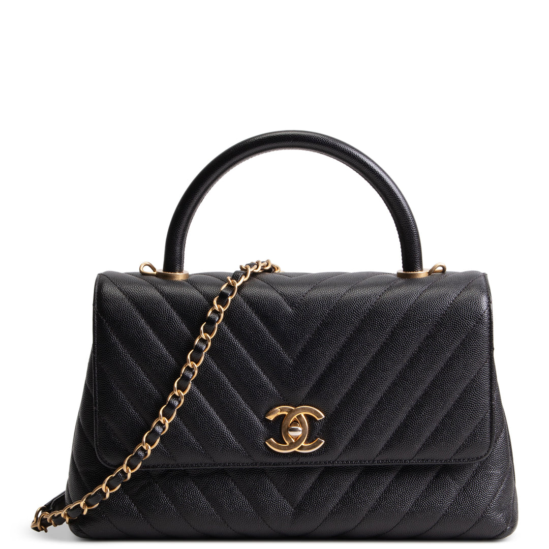 CHANEL Chevron Coco Top Handle Bag - Black OUTLET FINAL SALE