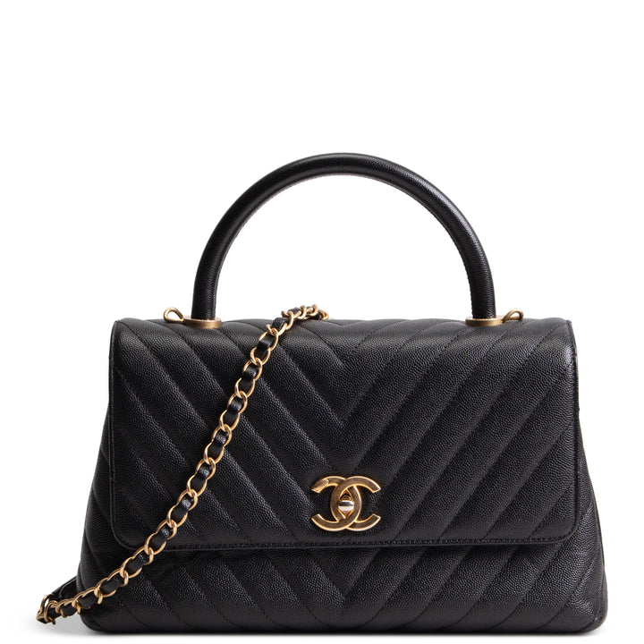CHANEL Chevron Coco Top Handle Bag - Black OUTLET FINAL SALE