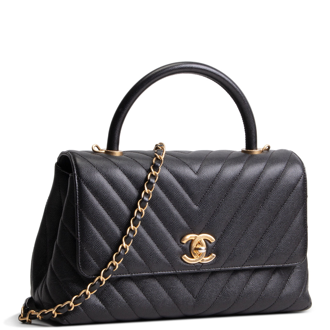 CHANEL Chevron Coco Top Handle Bag - Black OUTLET FINAL SALE