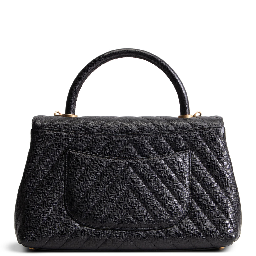 CHANEL Chevron Coco Top Handle Bag - Black OUTLET FINAL SALE