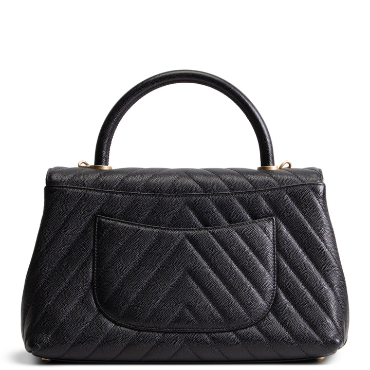 CHANEL Chevron Coco Top Handle Bag - Black OUTLET FINAL SALE