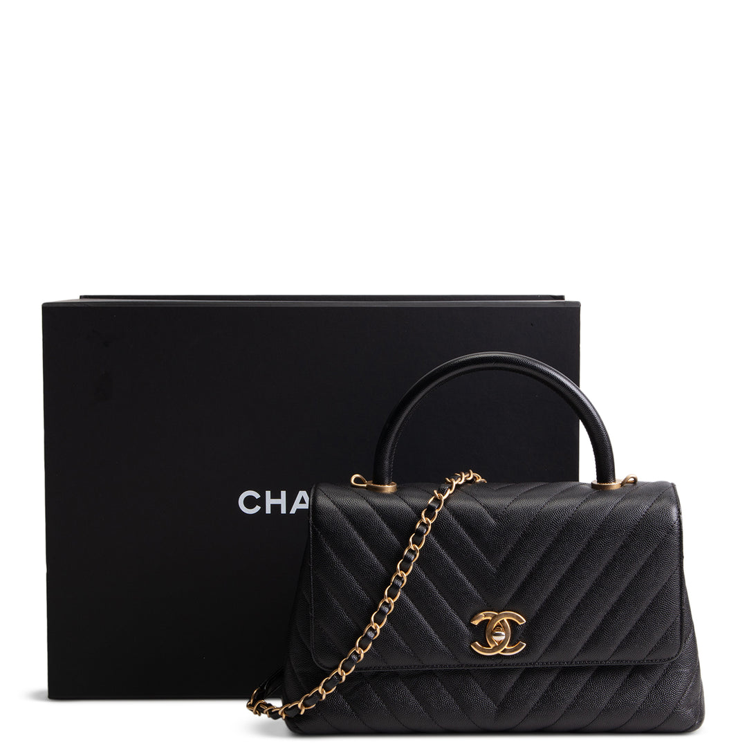 CHANEL Chevron Coco Top Handle Bag - Black OUTLET FINAL SALE