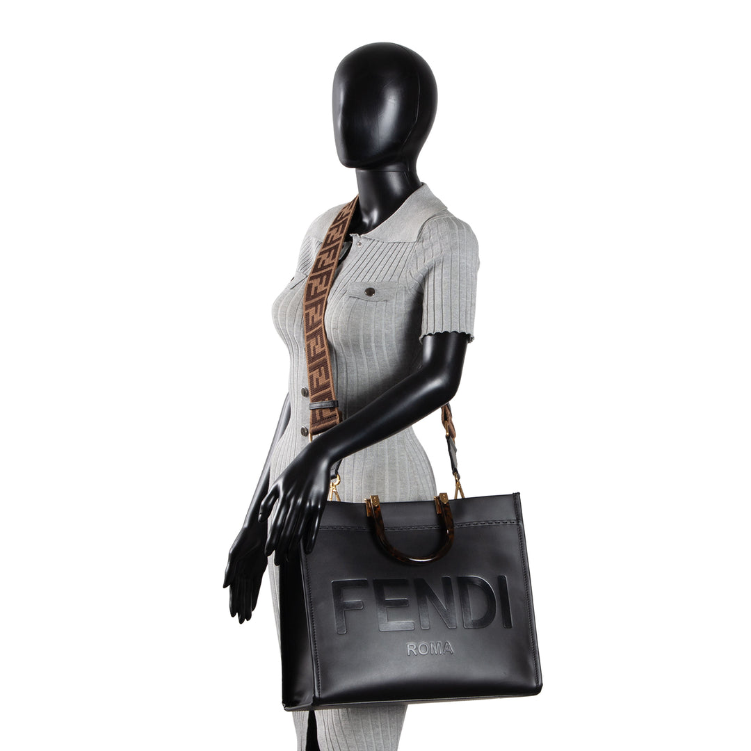 FENDI Sunshine Tote Medium - Black w/ Strap