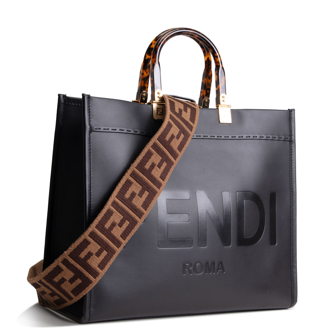 FENDI Sunshine Tote Medium - Black w/ Strap