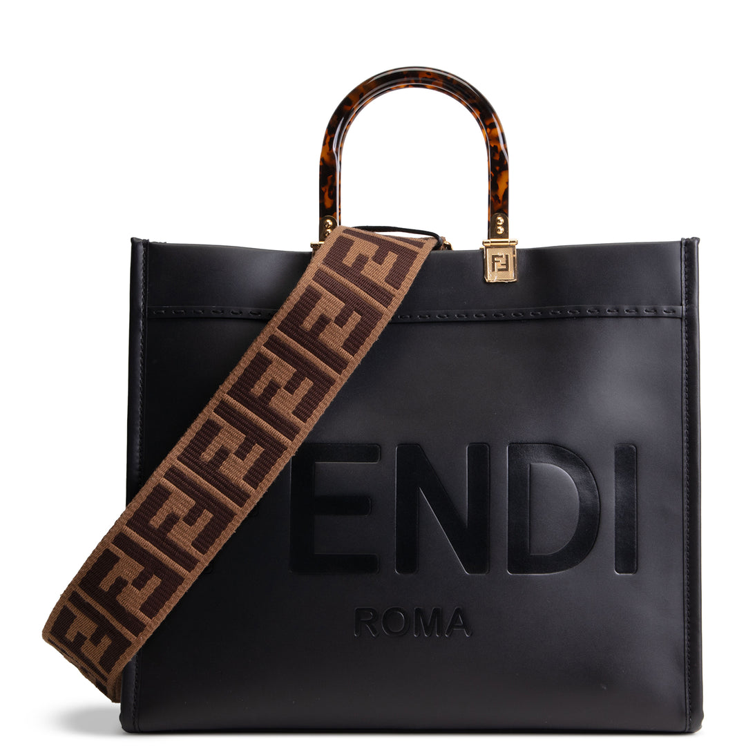 FENDI Sunshine Tote Medium - Black w/ Strap