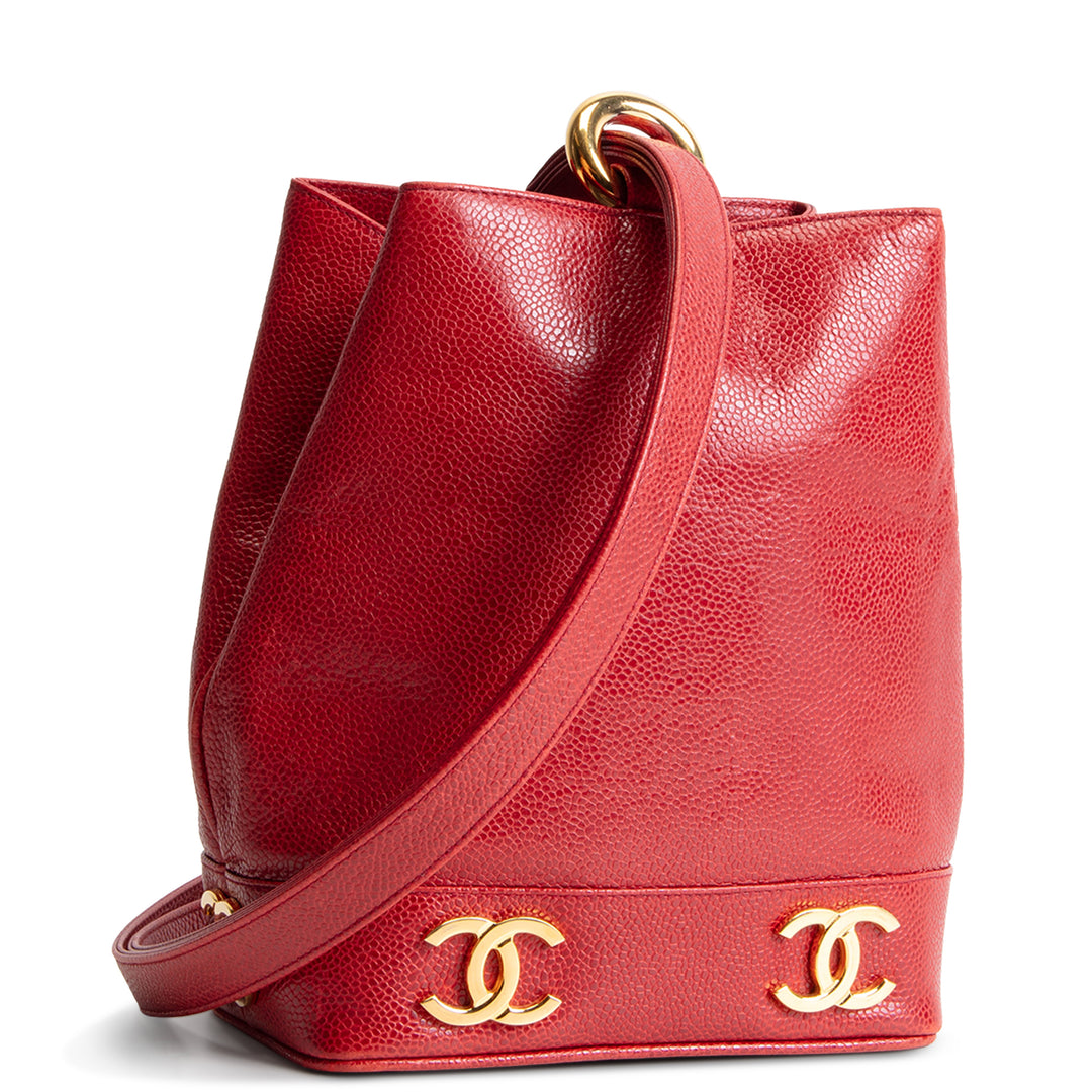 CHANEL Vintage Triple CC's Bucket Bag - Red OUTLET FINAL SALE