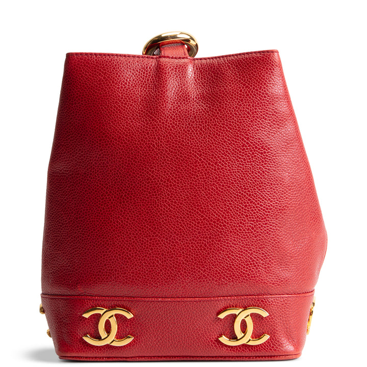 CHANEL Vintage Triple CC's Bucket Bag - Red OUTLET FINAL SALE