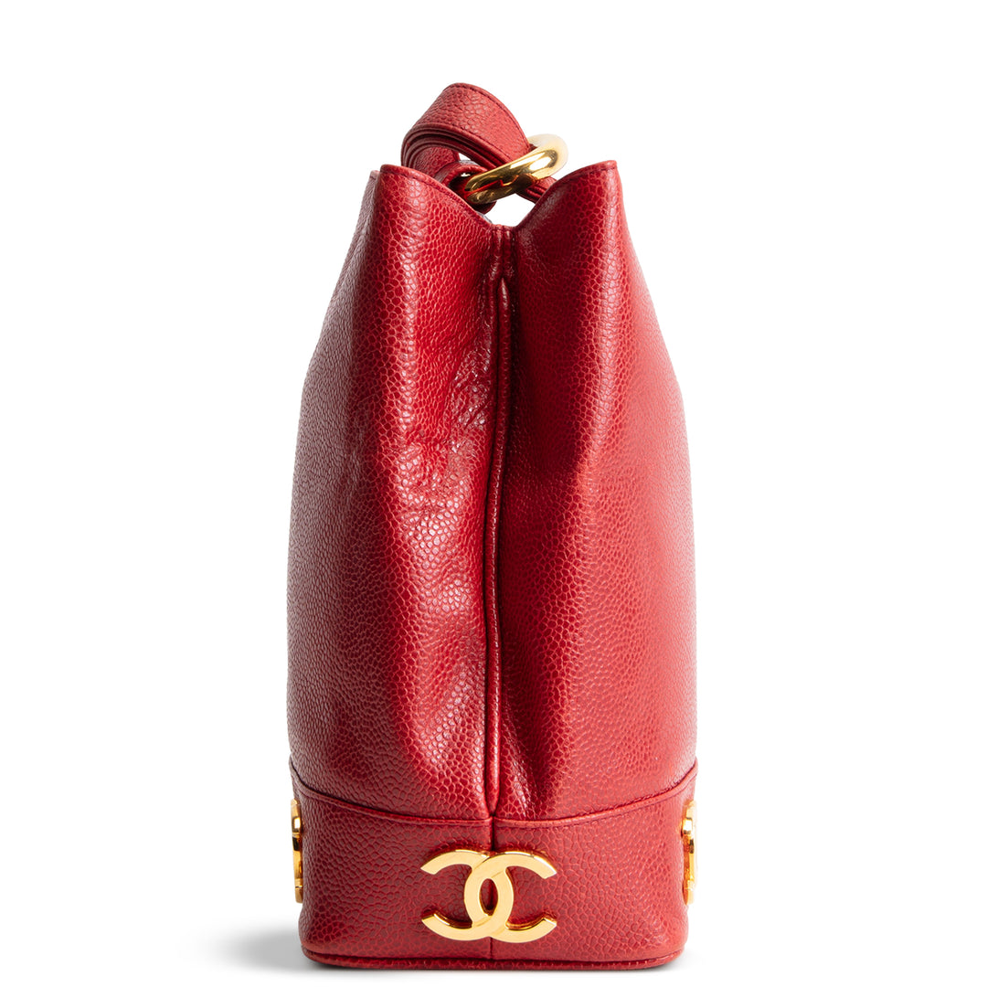 CHANEL Vintage Triple CC's Bucket Bag - Red OUTLET FINAL SALE