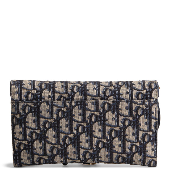 DIOR Oblique Jacquard Saddle Chain Wallet - Long - Blue