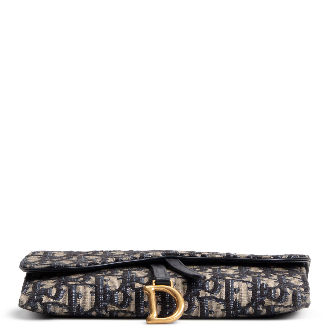 DIOR Oblique Jacquard Saddle Chain Wallet - Long - Blue