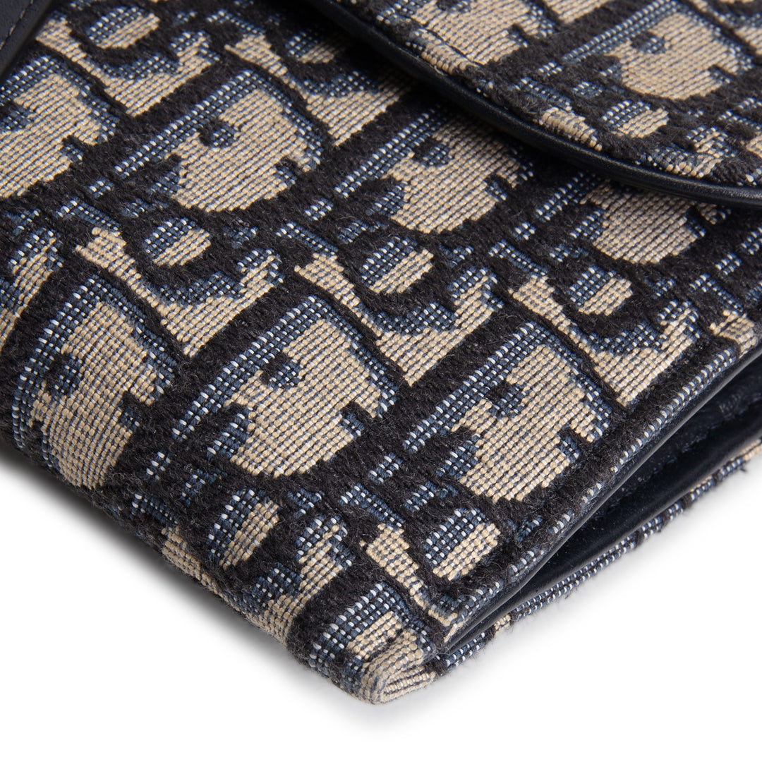 DIOR Oblique Jacquard Saddle Chain Wallet - Long - Blue
