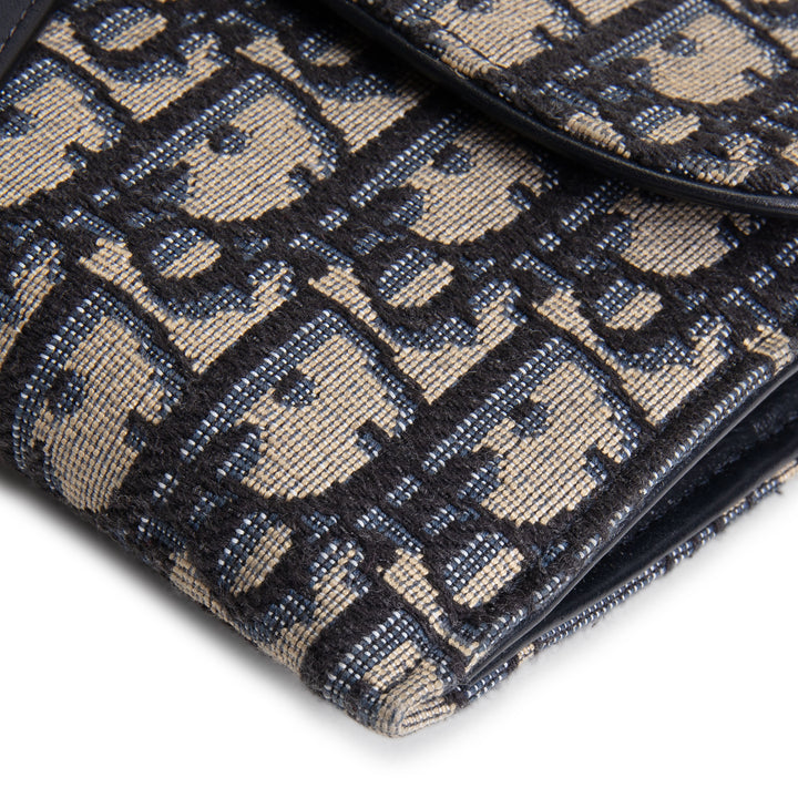 DIOR Oblique Jacquard Saddle Chain Wallet - Long - Blue