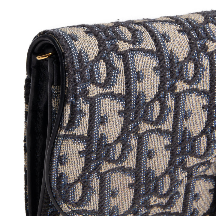 DIOR Oblique Jacquard Saddle Chain Wallet - Long - Blue