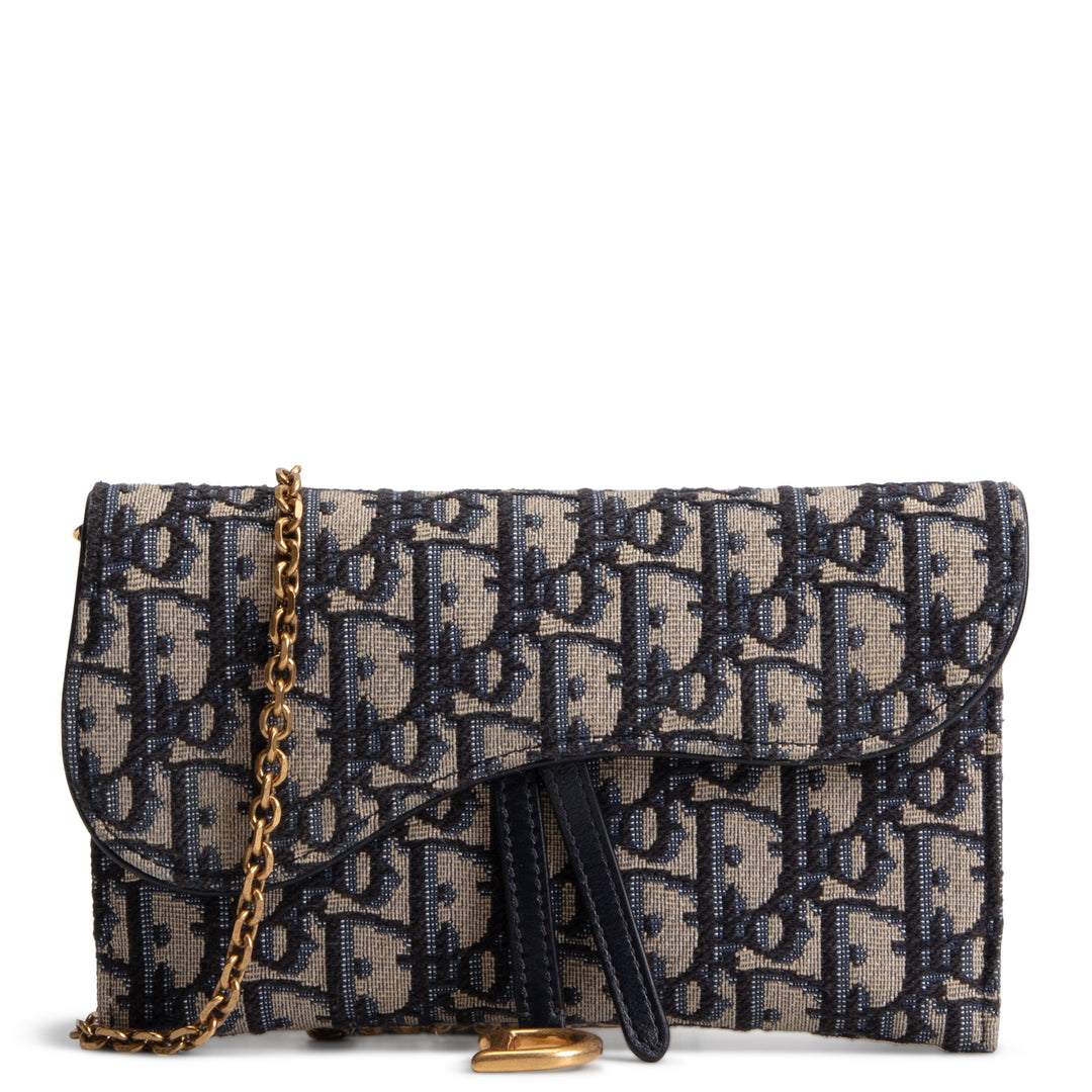 DIOR Oblique Jacquard Saddle Chain Wallet - Long - Blue