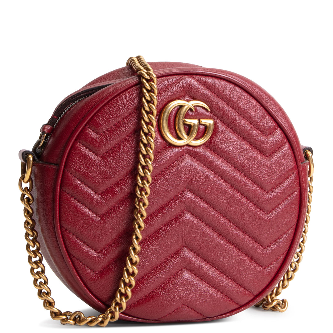 GUCCI Matelasse Mini GG Marmont Round Shoulder Bag