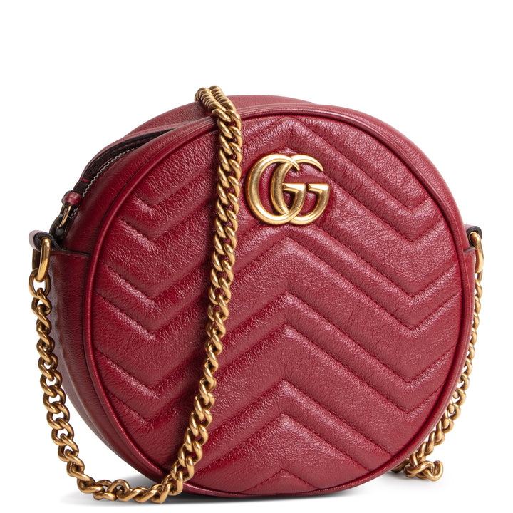 GUCCI Matelasse Mini GG Marmont Round Shoulder Bag