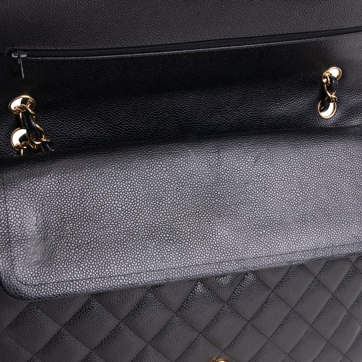 CHANEL Caviar Quilted Maxi Double Flap Shoulder Bag - Black