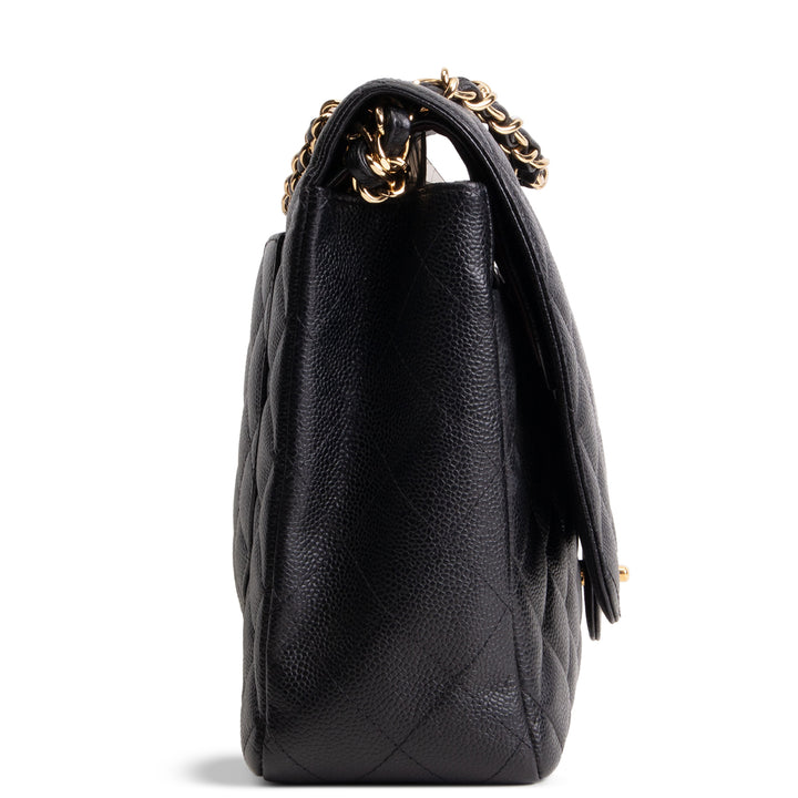 CHANEL Caviar Quilted Maxi Double Flap Shoulder Bag - Black