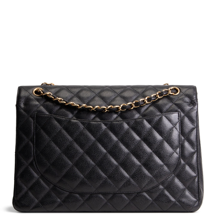 CHANEL Caviar Quilted Maxi Double Flap Shoulder Bag - Black