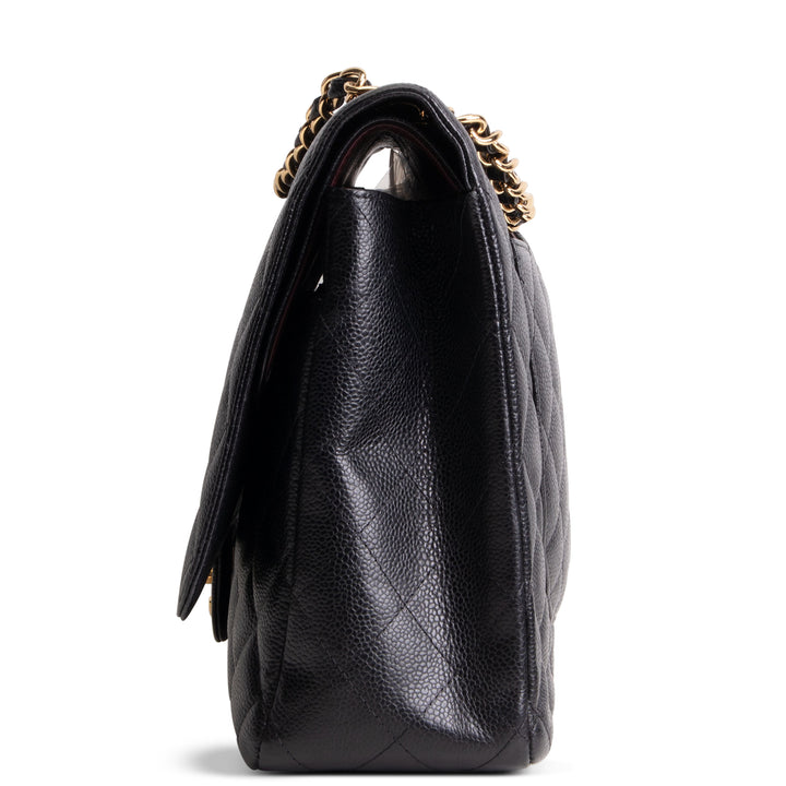CHANEL Caviar Quilted Maxi Double Flap Shoulder Bag - Black