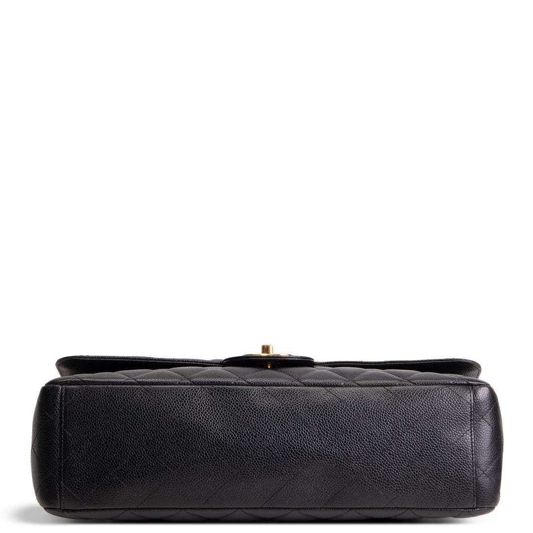 CHANEL Caviar Quilted Maxi Double Flap Shoulder Bag - Black