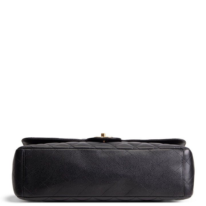 CHANEL Caviar Quilted Maxi Double Flap Shoulder Bag - Black