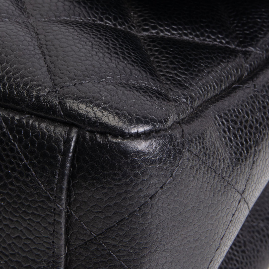 CHANEL Caviar Quilted Maxi Double Flap Shoulder Bag - Black
