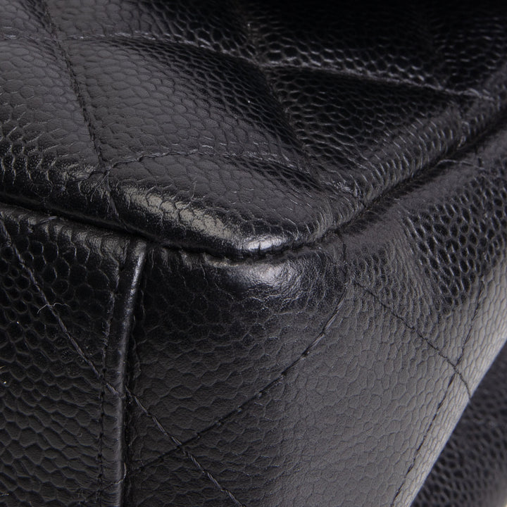 CHANEL Caviar Quilted Maxi Double Flap Shoulder Bag - Black