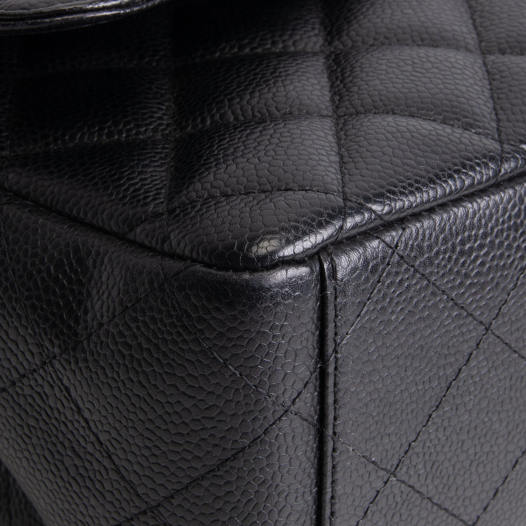 CHANEL Caviar Quilted Maxi Double Flap Shoulder Bag - Black