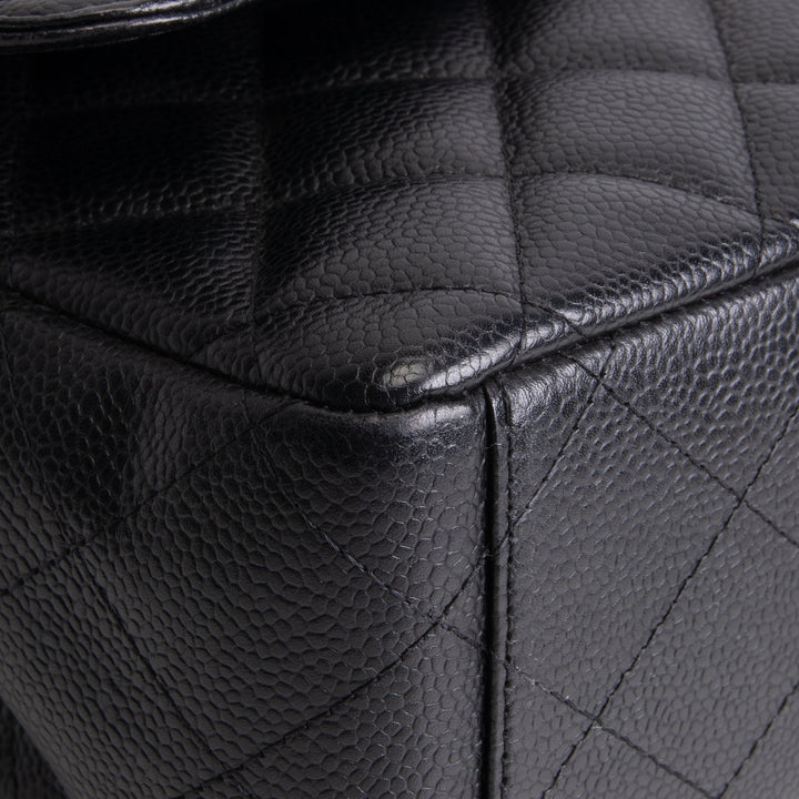 CHANEL Caviar Quilted Maxi Double Flap Shoulder Bag - Black