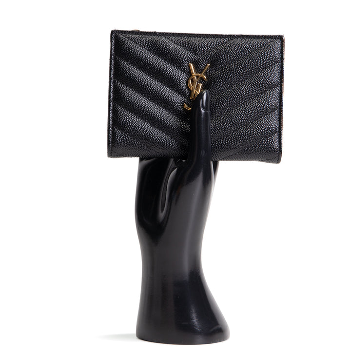 SAINT LAURENT Grain De Poudre Matelasse Chevron Flap Card Case