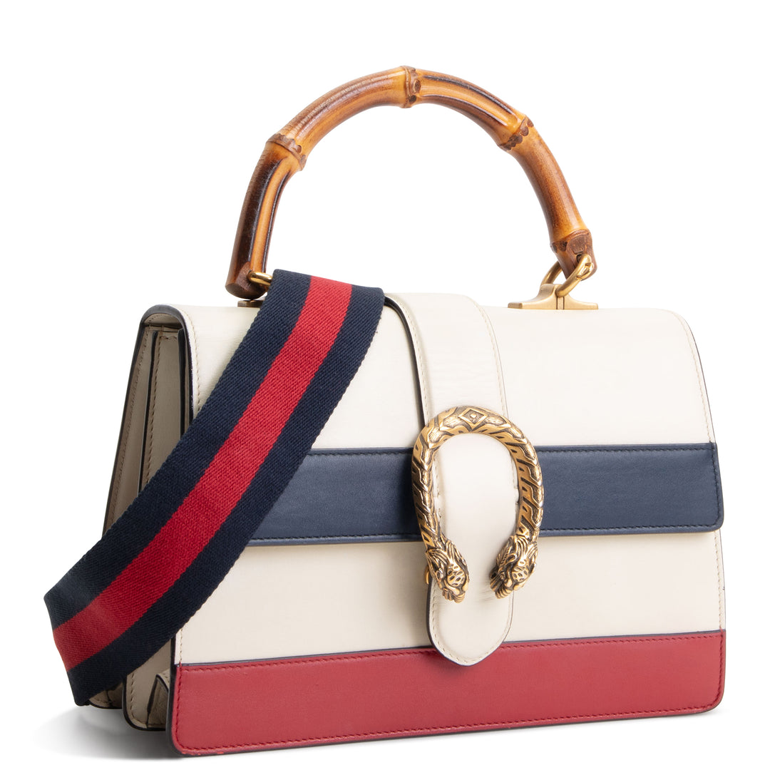GUCCI Dionysus Bamboo Top Handle w/ Web Strap - Cream/Blue/Red