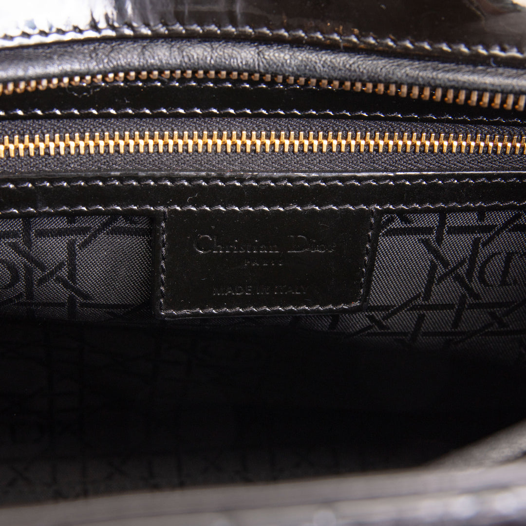 DIOR Cannage Patent Leather Lady Dior Large - Black/Gold