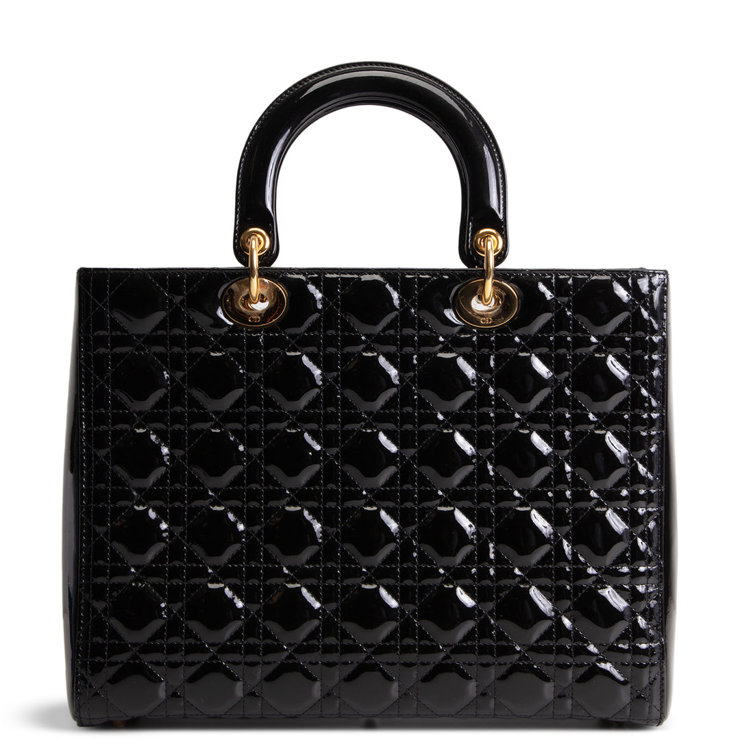 DIOR Cannage Patent Leather Lady Dior Large - Black/Gold