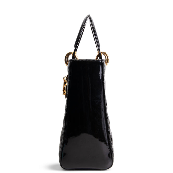 DIOR Cannage Patent Leather Lady Dior Large - Black/Gold