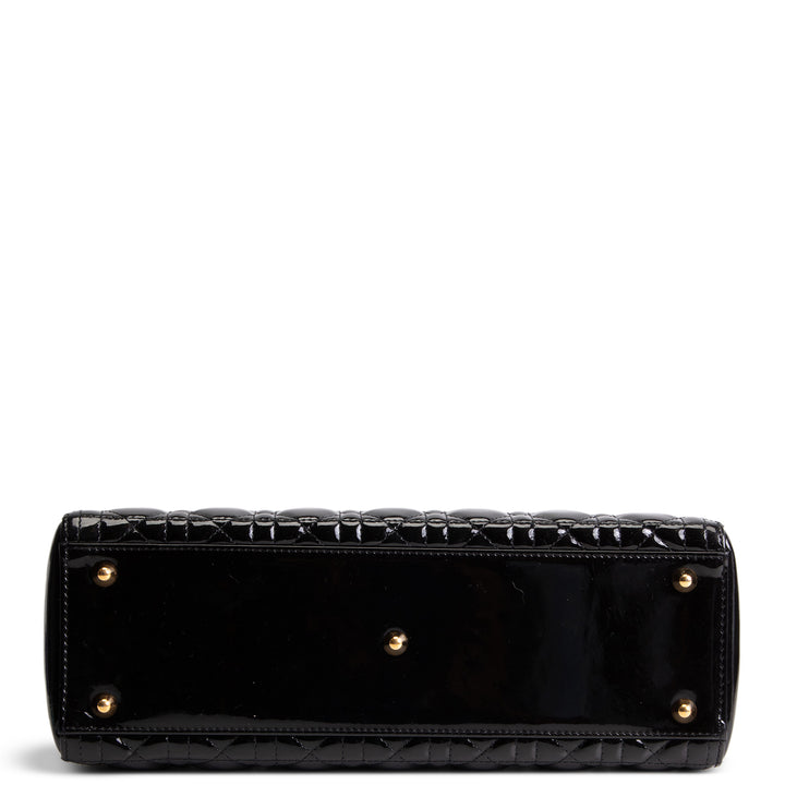 DIOR Cannage Patent Leather Lady Dior Large - Black/Gold