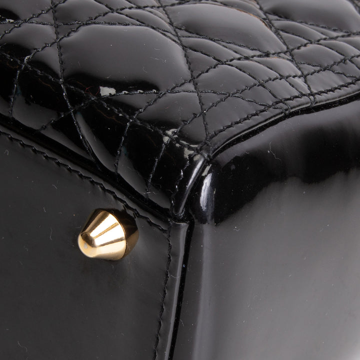DIOR Cannage Patent Leather Lady Dior Large - Black/Gold