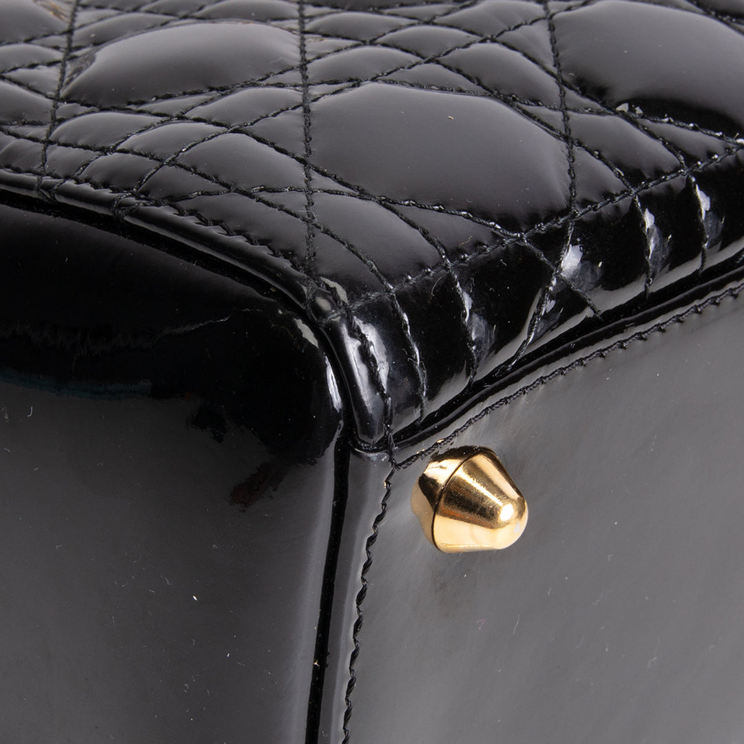 DIOR Cannage Patent Leather Lady Dior Large - Black/Gold