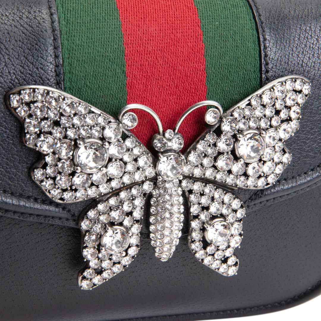 GUCCI Web Crystal Butterfly Stripe Small Totem Bag