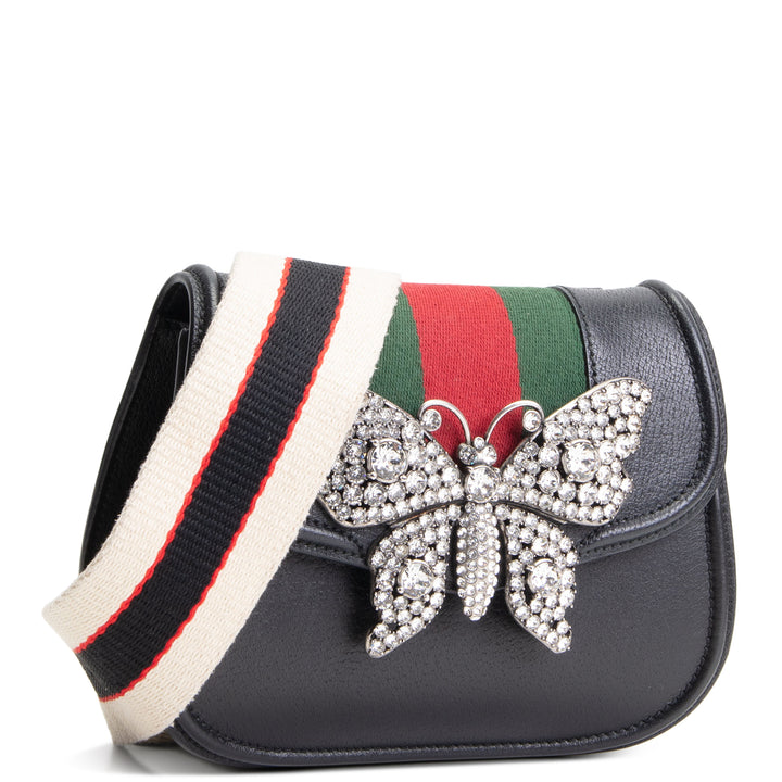 GUCCI Web Crystal Butterfly Stripe Small Totem Bag