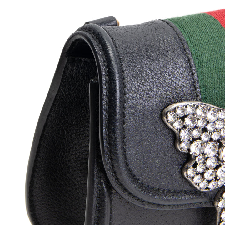 GUCCI Web Crystal Butterfly Stripe Small Totem Bag