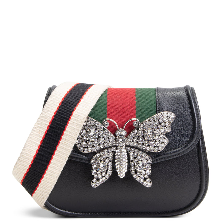 GUCCI Web Crystal Butterfly Stripe Small Totem Bag